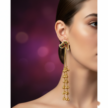 Traditional Kashmiri Long Tassel Earrings with Multicolor Enamel and Golden Beads