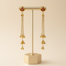 Antique Gold Floral Meenakari Long Tassel Earrings with Ghungroo Drops