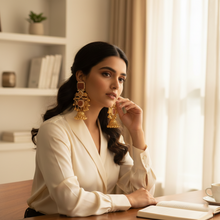 Kashmiri Blush Pink Stone Heritage Jhumka Earrings with Antique Gold Detailing